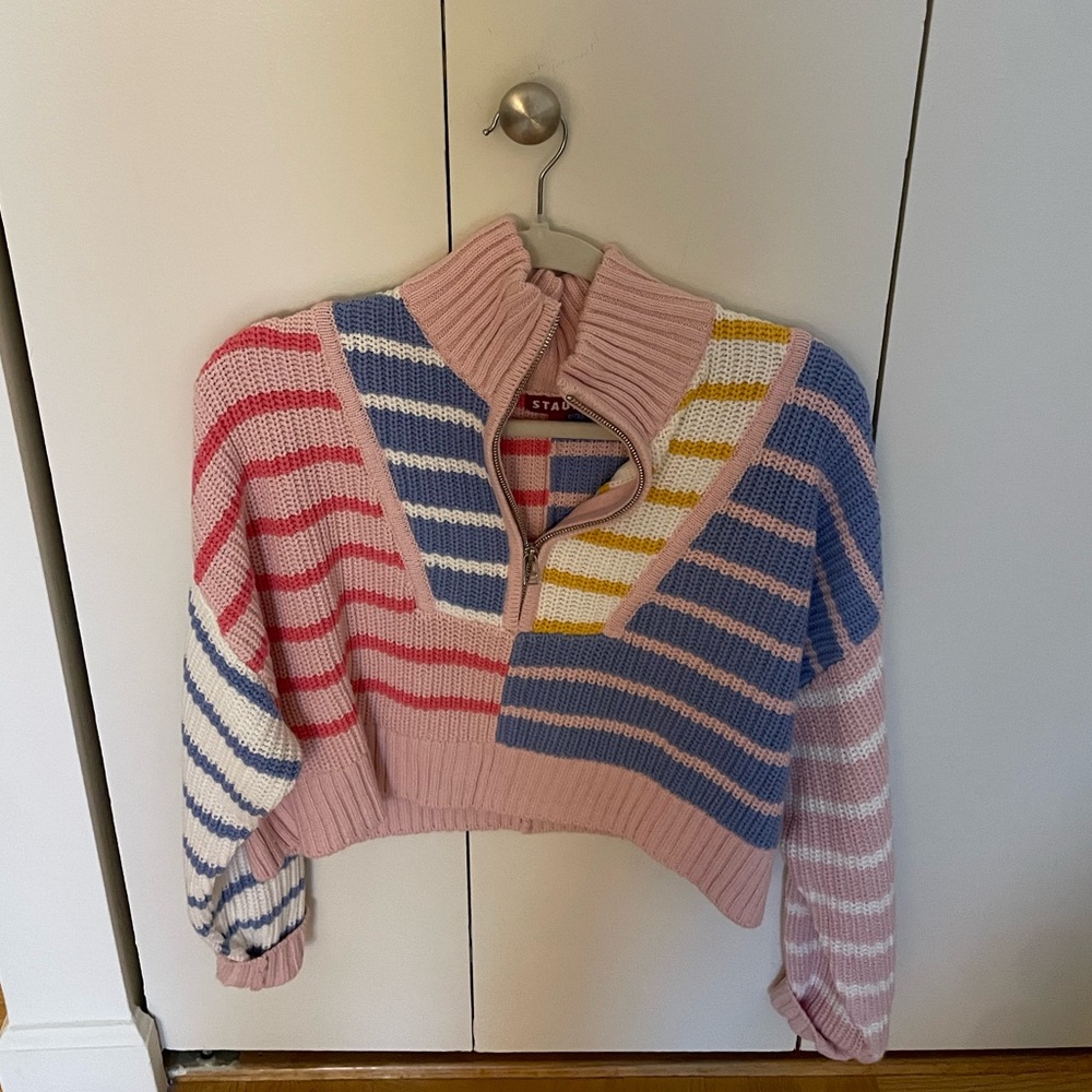 STAUD Colorful Striped Cropped Sweater